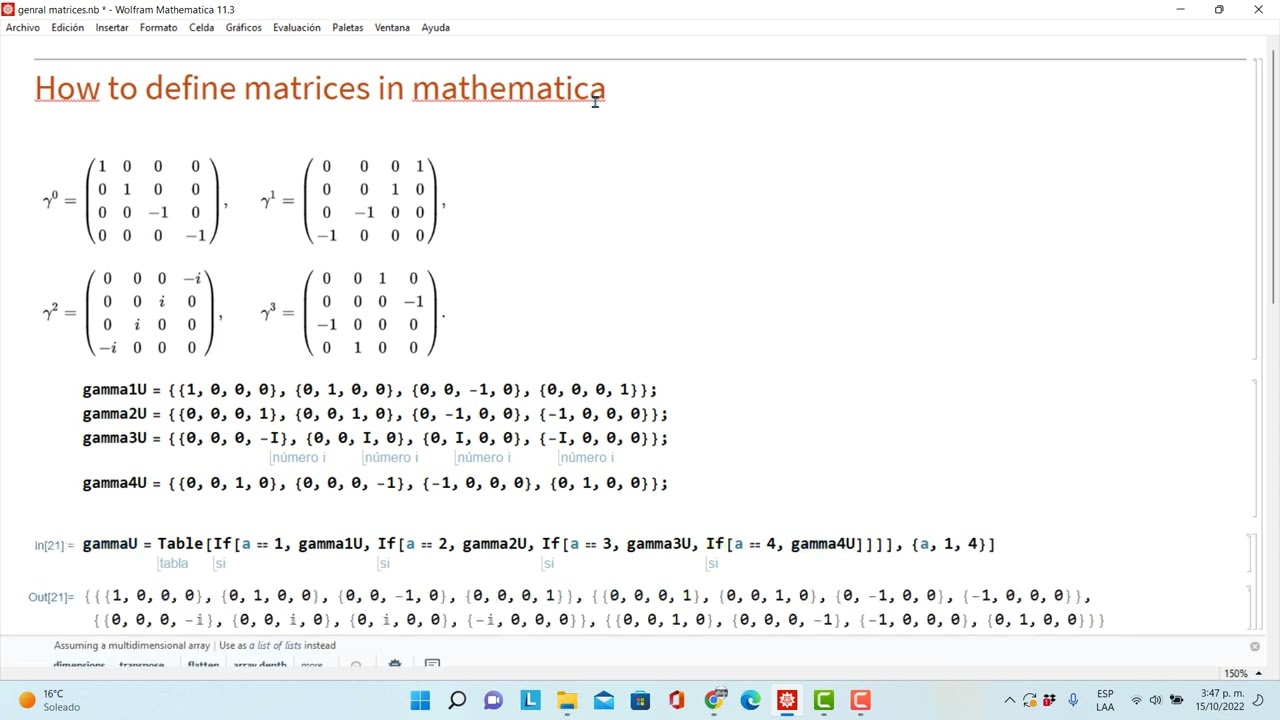 Gamma matrices in Wolfram Mathematica