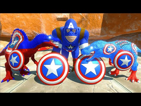 DEATH RUN OASIS vs CAPTAIN AMERICA T-REX & SPINOSAURUS & GORO - Animal Revolt Battle Simulator