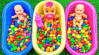 Oddly Satisfying Video | Full of 3 Rainbow BathTubs Candy with M&M's & Magic Slime | Cutting ASMR video