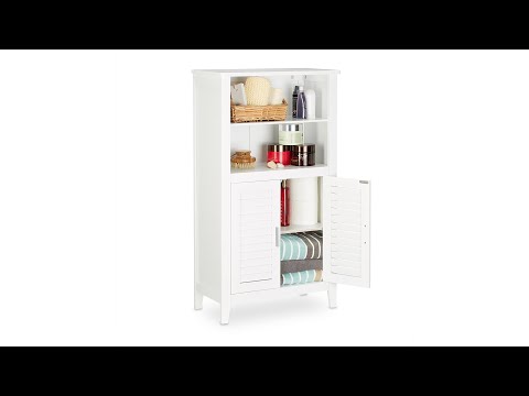 Armoire de salle de bain sur pied LAMELL Argenté - Blanc - Bambou - 26 x 92 x 50 cm