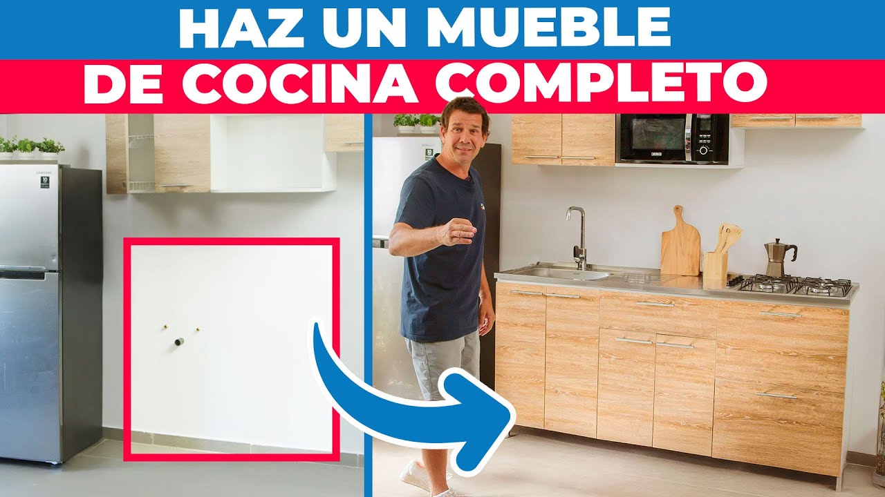 Arma un mueble de cocina con lavaplatos y encimera