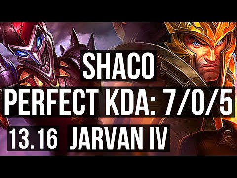 SHACO vs JARVAN IV (JNG) | 4.7M mastery, 7/0/5, 2100+ games, Rank 6 Shaco | KR Challenger | 13.16