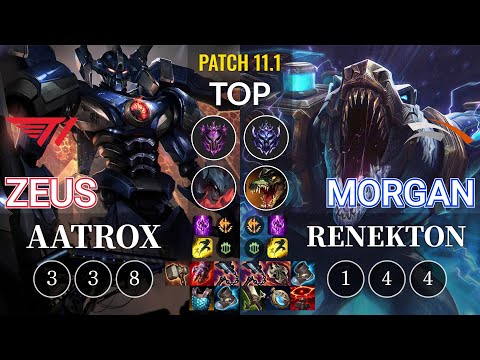 T1 Zeus Aatrox vs HLE Morgan Renekton Top - KR Patch 11.1