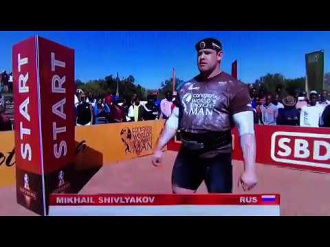 Mikhail Shivlyakov (RUS) vs Konstantin Janashia (GEO) - Elephant carry (195kg / 25m) / WSM 2017