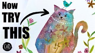 Paint a Whimsical Watercolor Cat with Sparkles - Adorable Vintage Kitty in Just Minutes