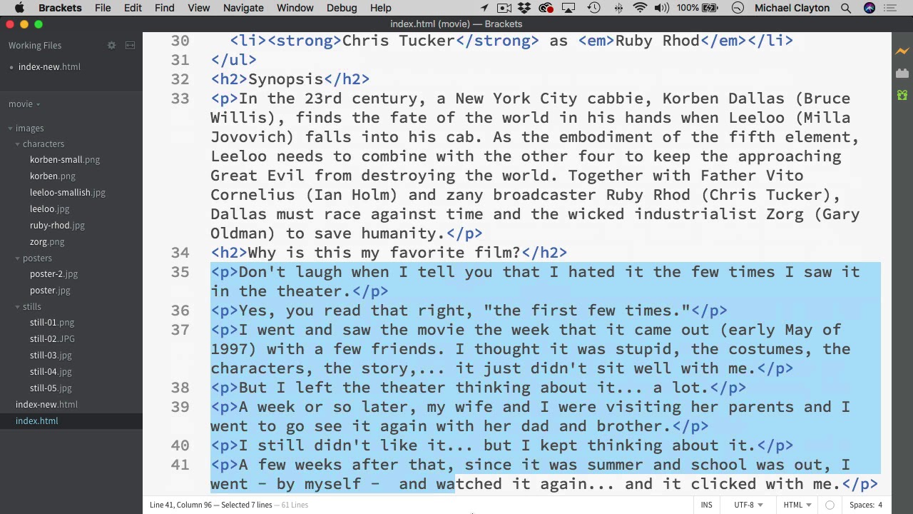 Brackets - Basic Patterns: Paragraphs and HTML Entities