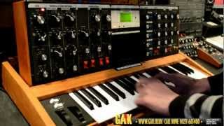 Video thumbnail for Moog Demonstration at GAK - featuring Minimoog Voyager Performer Edition & Moogerfooger Freqbox by GAK