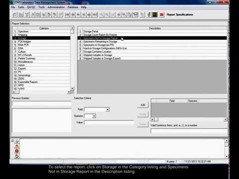 Specimens Not in Storage Report