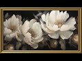 Vintage White Peonies Painting Gold Frame TV Art Art Screensaver For TV 1 Scene 2 Hrs