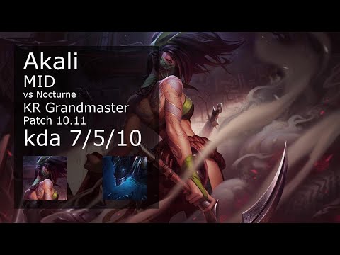 Akali vs Nocturne Mid - KR Grandmaster 7/5/10 Patch 10.11 Gameplay