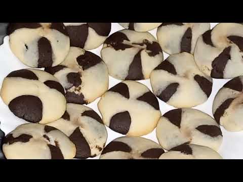 Bakery Style Eggless Biscuit Recipe | Chocolate Marble Cookies - In Oven | Vanilla Chocolate Biscuit