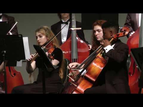 Senior Sterling Elliott, cello, in the Menchville Monarch Orchestra on May 30, 2017