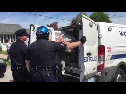 Lori Cairns of Worcester Anti-Foreclosure Team arrested during eviction protest at 158 Orient St.