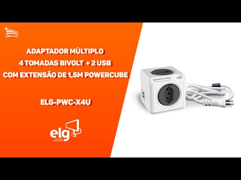 Adaptador Múltiplo 4 Tomadas Bivolt + 2 Usb com Extensão De 1,5M Powercube - Video