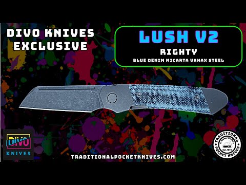 Divo Knives Exclusive Lush V2: Righty - Blue Denim Micarta Vanax Steel
