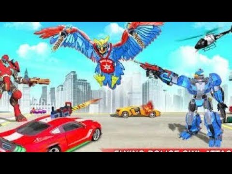 Flying Police Owl Robot Transform Car Robot Games