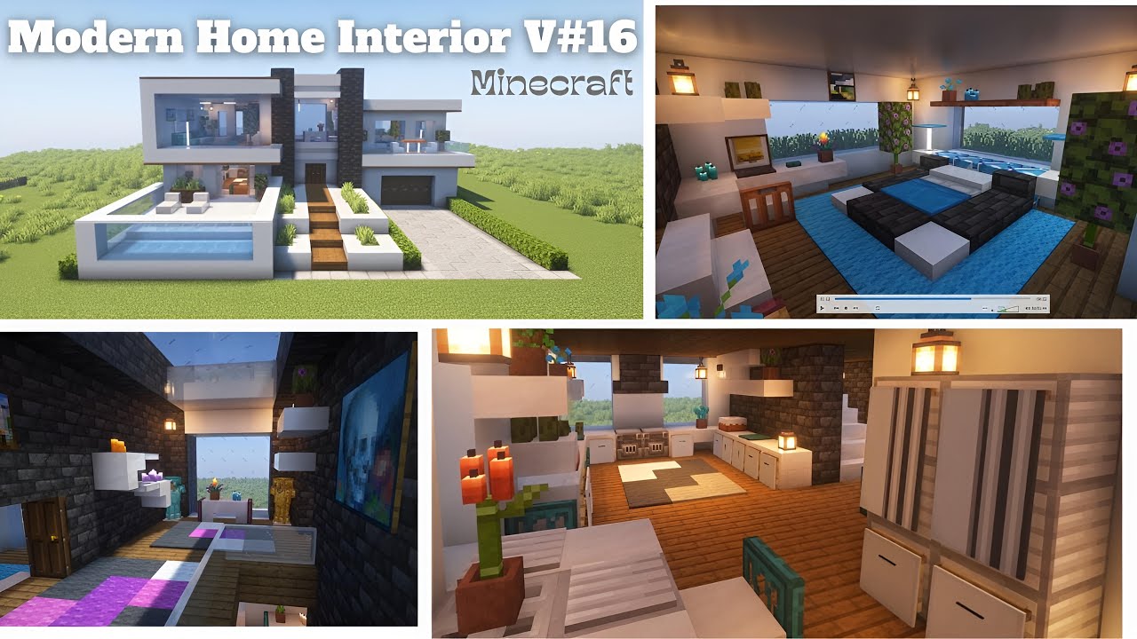 Modern House Interior Tutorial v16 #minecraft #tutorial