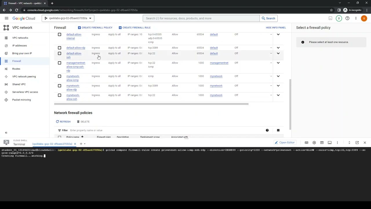 Google Cloud Platform: Create Firewall Policy