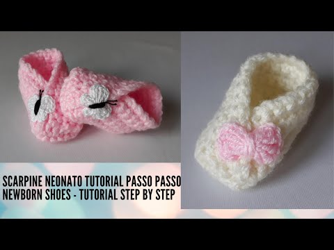 Scarpine neonato uncinetto - Tutorial passo passo - Newborn shoes DIY step by step - Crochet