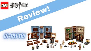 YouTube thumbnail: LEGO Harry Potter Hogwarts Moments Herbology and Charms Class Review! Sets 76384 & 76385