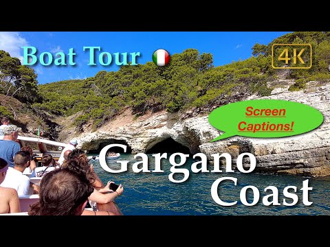Gargano Coast (Puglia), Italy【Boat Tour】Floating Captions - 4K