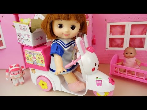 Delivery Bike baby doll car toys surprise eggs baby doli play