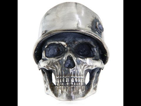 Ghiul Argint 925 Craniu Skull with Bullet in the Helmet - Forta si Curaj