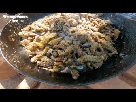 African village #cooking   Worms  for lunch