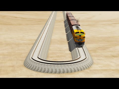 Impossible Sharp U Turn Rail Tracks Vs Trains Crossing - BeamNG.Drive