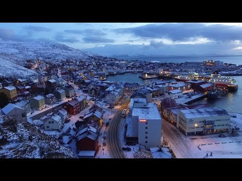HONNINGSVÅG - The northernmost town in Europe [Aerial film]