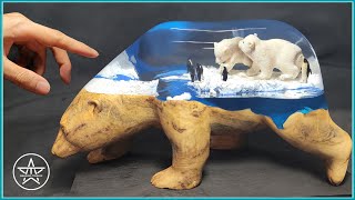 Frozen Battle: Polar Bear Hunting Penguins Resin Diorama | AmazingTrungX