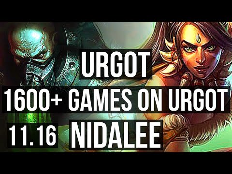 URGOT vs NIDALEE (JUNGLE) | 9/1/8, 1600+ games, 1.0M mastery, Godlike | KR Diamond | v11.16