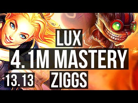 LUX vs ZIGGS (MID) | 4.1M mastery, 6/0/4, Dominating | EUW Master | 13.13