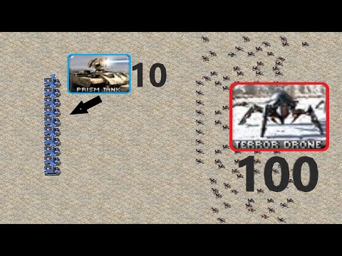 10 Prism Tanks vs 100 Terror Drones - Red Alert 2