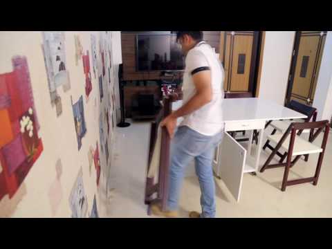 Wooden rectangular maroon arcane dining table with 6 hidden ...