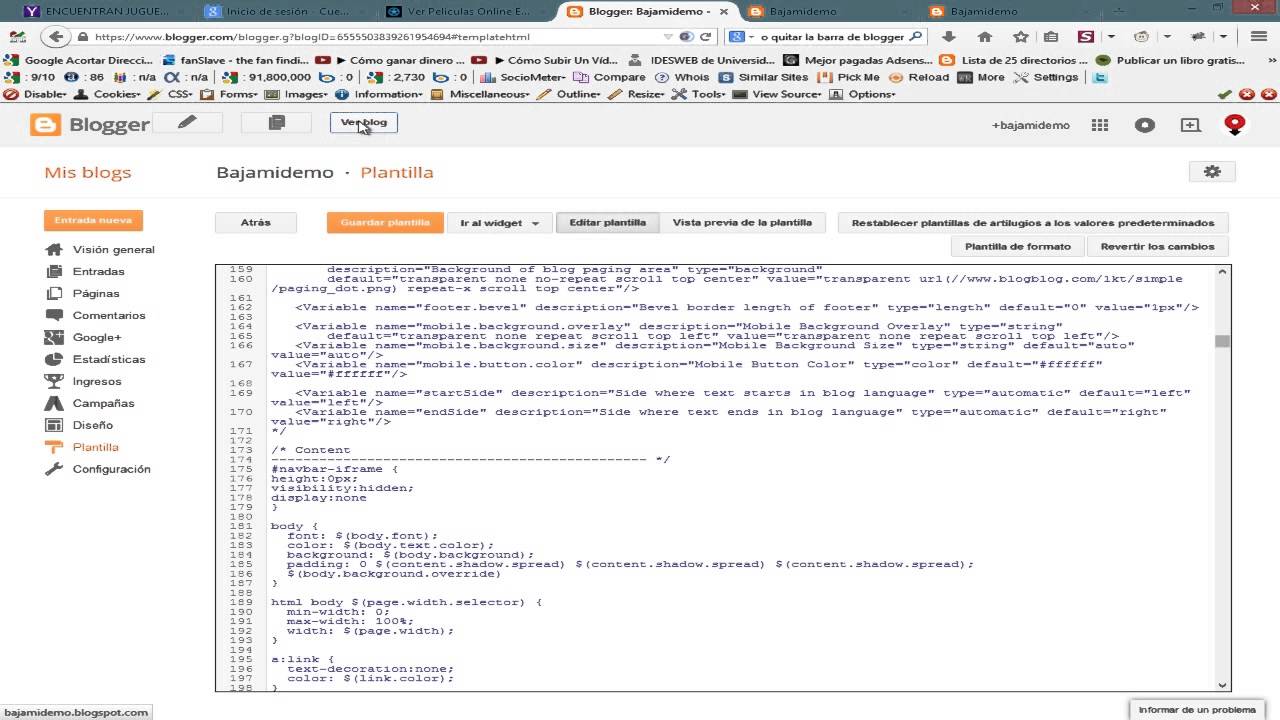 Como quitar la barra de blogger google