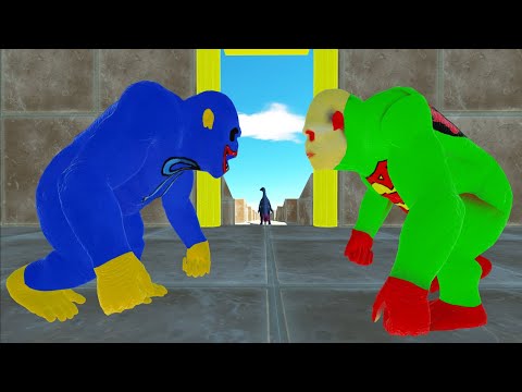 GREEN SUPERMAN GORO vs HUGGY WUGGY GORO DEATH RUN - Animal Revolt Battle Simulator