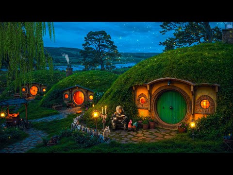 Hobbit Village Ambience🌙Night Time In The Shire, Nature Sounds,  Crickets, Frogs & White Noise