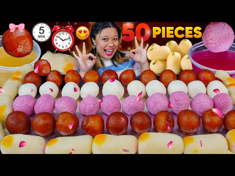 50 SWEETS EATING CHALLENGE in 5 Minutes 😮 ||  EATING RASBARI, GULAB JAMUN AND CHAMCHAM 🔥