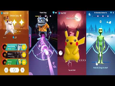 Chicken Song vs Crazy Frog vs Pikachu vs Alien Dance | Beat Roller Tiles Hop