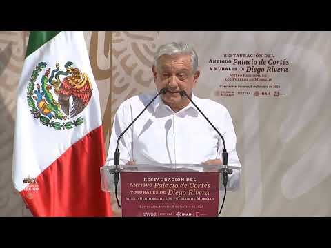Presidente constata restauración del Museo Regional de pueblos de Morelos y murales de Diego Rivera