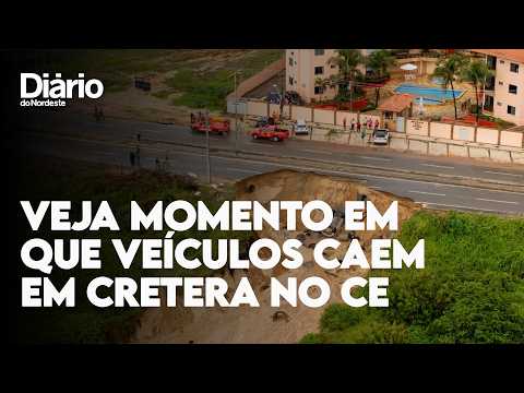 Vídeo flagra momento em que asfalto cede, cratera se forma e engole veículos na CE-025, em Aquiraz