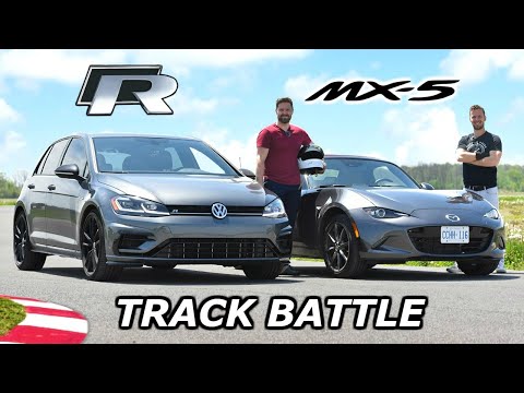 2019 Mazda MX-5 vs VW Golf R - TRACK REVIEW // DRAG RACE & LAP TIMES