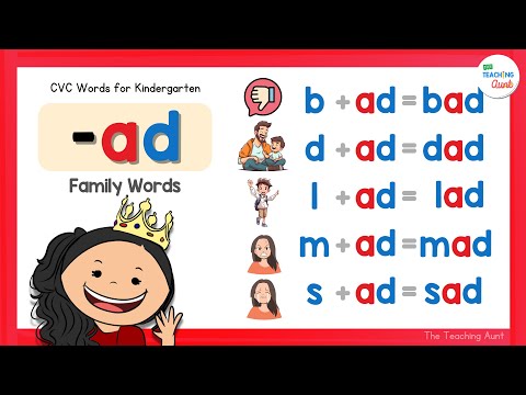 CVC WORDS FOR KINDERGARTEN | -AD Word Family | Learn How To Read | Reading 3-Letter Words