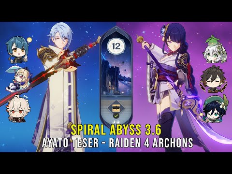 C0 Ayato Taser and C0 Raiden 4 Archon - Genshin Impact Abyss 3.6 - Floor 12 9 Stars