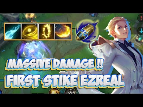 HIGH DAMAGE WITH FIRST STRIKE ON CRYSTAL ROZE EZREAL !! / WILD RIFT (BUILD + RUNES)