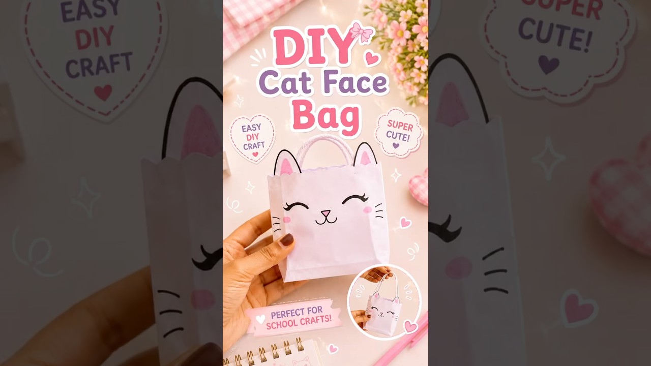 🎀✨DIY Cat Face Bag 🐱🎀 | Cute & Easy Paper Bag Craft|It’s me Hana#papercraft#shorts