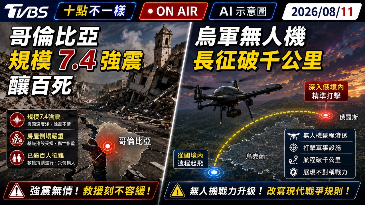 【0811 十點不一樣LIVE】哥倫比亞規模 7.4 強震釀百死 烏軍無人機長征破千公里