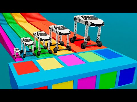 Small Cars on Big Car vs Slide Color with Portal Pool  Cars vs Deep Water beamNG Drive #34