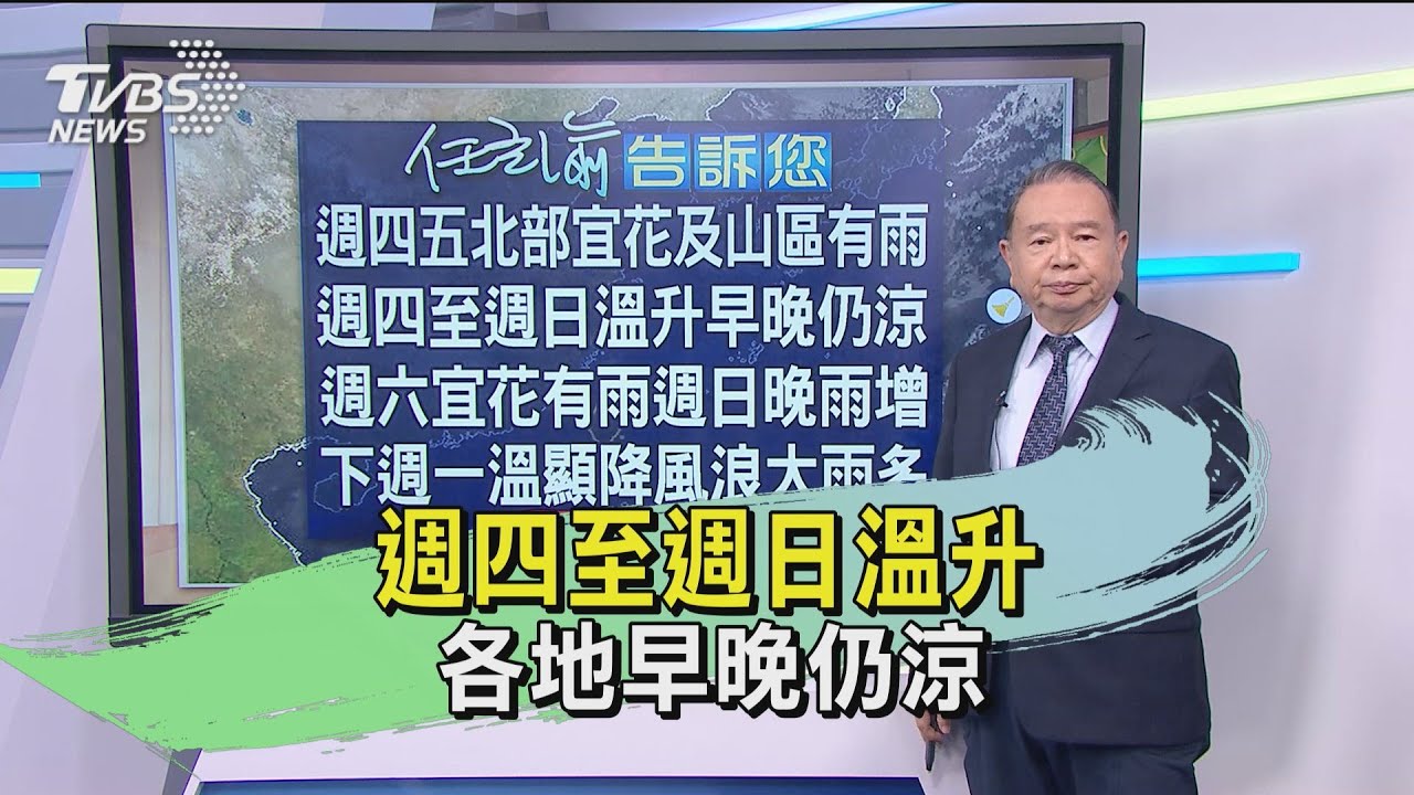 週四至週日溫升　各地早晚仍涼
